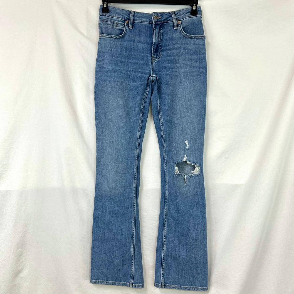 WE THE FREE PEOPLE  Blue Distressed Low Rise Carmen Flare Jeans 27 Retro 70s
